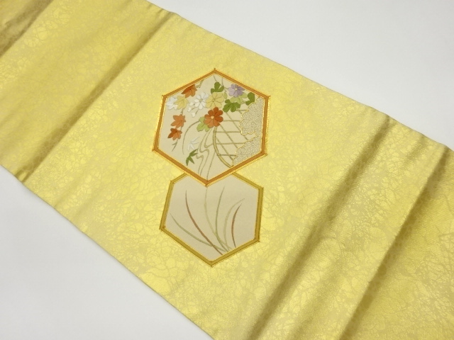 金駒刺繍亀甲に秋草模様名古屋帯